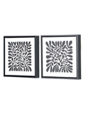 Pacific black and white leaf print square canvases with frames set of 2, imported from the UK