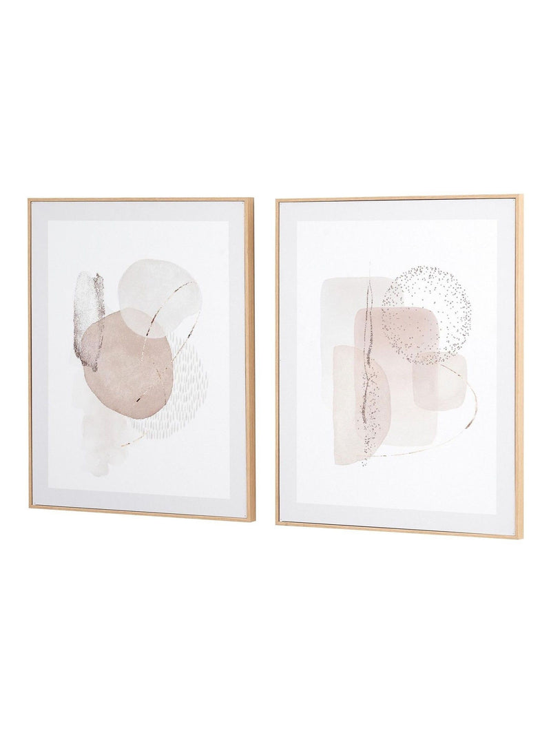 Abstract wall art canvases set of 2 natural frame 50x35cm - British product