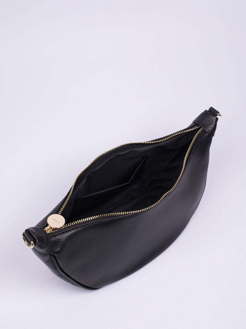 LRM Goods black leather hip bag, imported from the UK