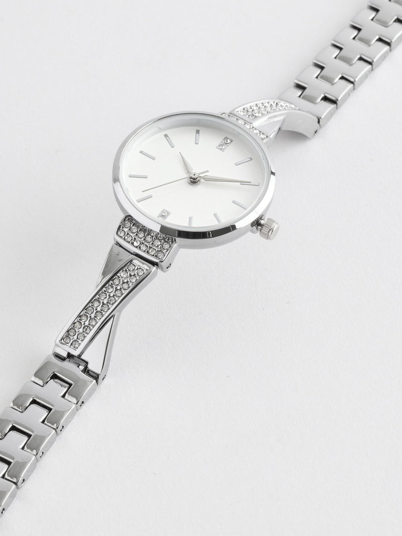 Silver sparkle bracelet watch and matching pully bracelet set 3cm diameter (British brand)