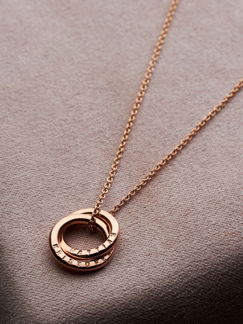 Personalised Mini Two Ring Necklace with Trace Chain in Rose Gold Plated Sterling Silver