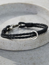 Next Posh Totty Designs Mens Personalised Double Leather Message Bracelet in Silver Tone - 21cm- Buy online at McGrocer