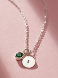 Posh Totty Designs Sterling Silver Birthstone and Initial Disc Charm Necklace 18 inch chain, imported from the UK