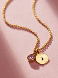 Posh Totty Designs personalised birthstone and initial disc charm necklace, imported from the UK