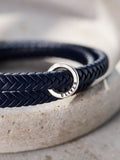 Posh Totty Designs men's personalised leather bracelet with silver tone, imported from the UK