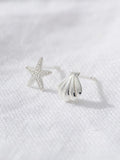 Posh Totty Designs sterling silver starfish and shell stud earrings, imported from the UK