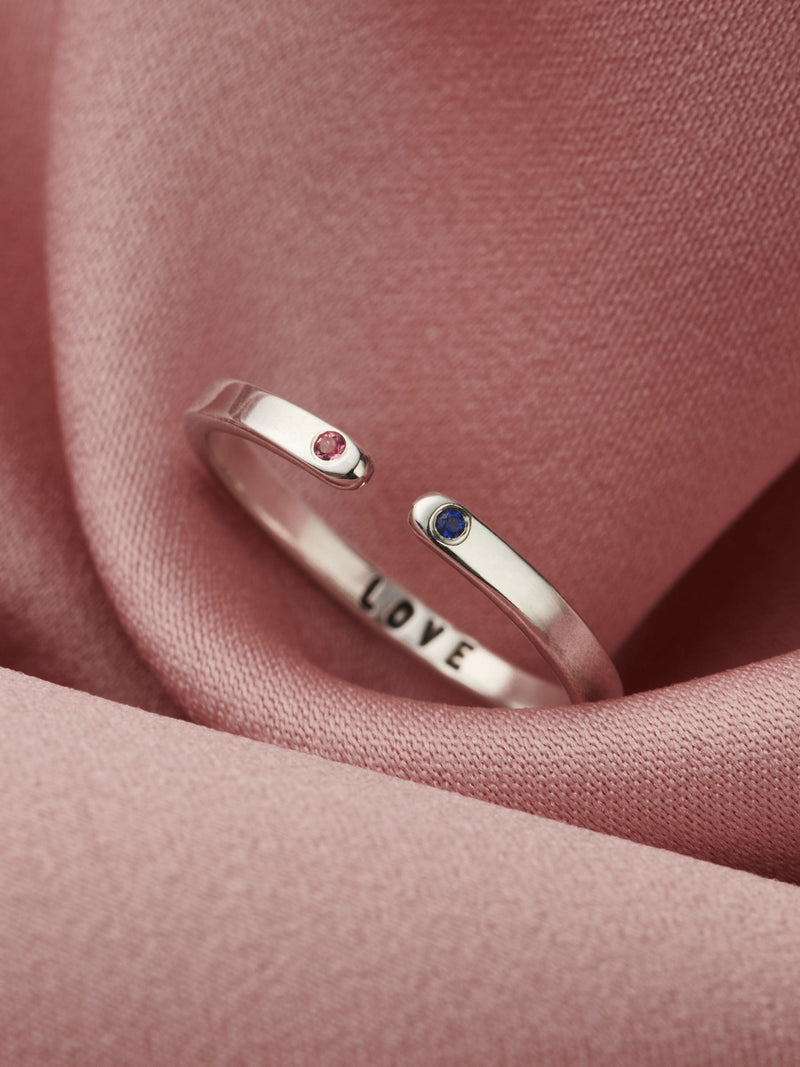 Posh Totty Designs sterling silver personalised birthstone open ring, imported from the UK