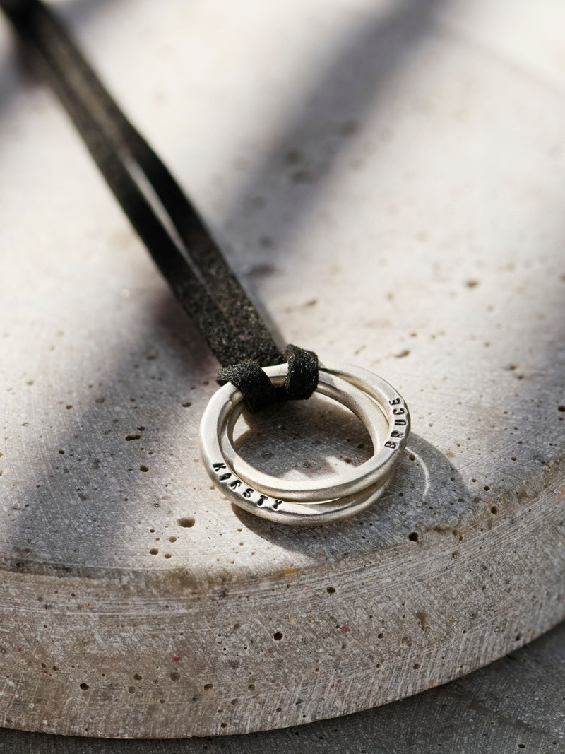 Posh Totty Designs Personalised Two Ring Russian Leather Cord Necklace 24 inch, imported from the UK