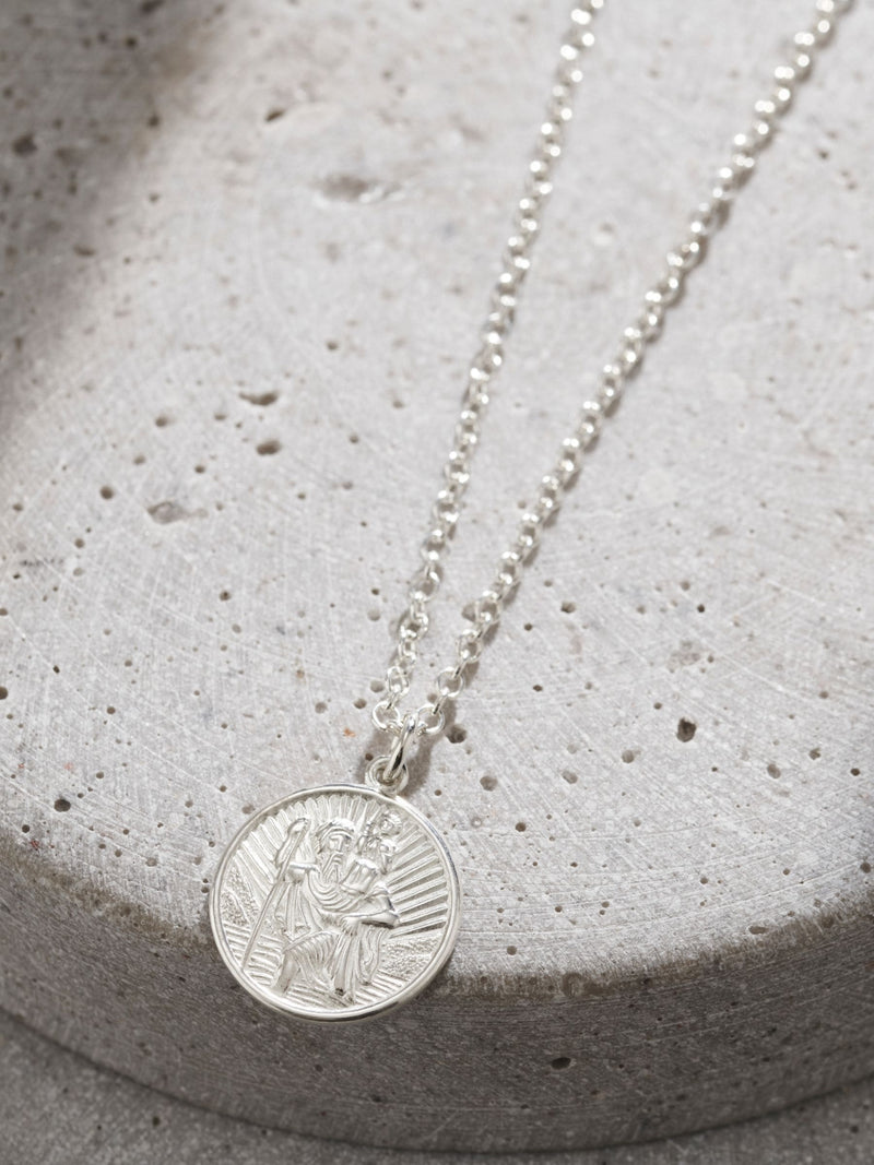 Posh Totty Designs Silver Tone Personalised Mens St Christopher Necklace with 20'' chain, imported from the UK