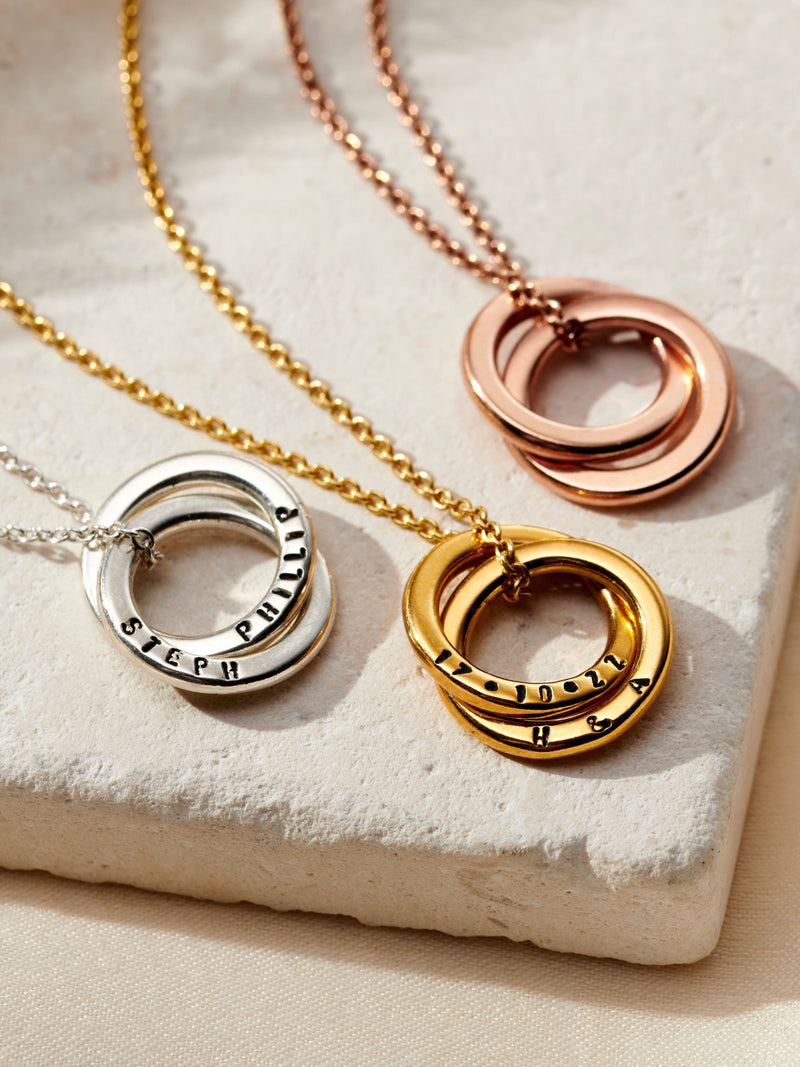 Posh Totty Designs sterling silver personalised mini two ring Russian necklace, imported from the UK