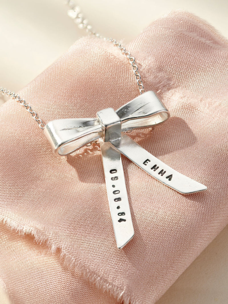 Posh Totty Designs personalised bow charm necklace, imported from the UK