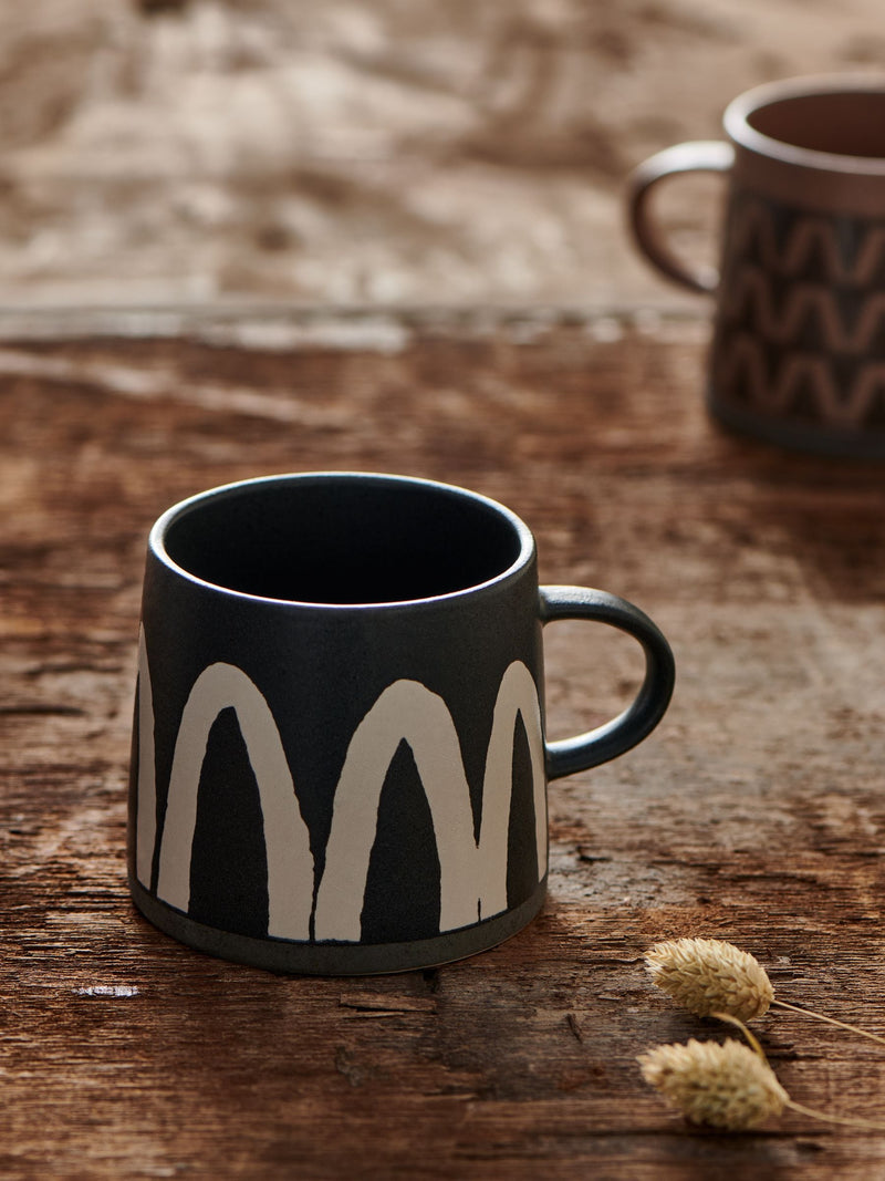 French Connection Black Wax Resist Pattern Mug