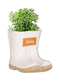 Dibor white ceramic wellington boot garden planter with glaze, UK version