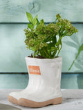 Dibor white ceramic wellington boot garden planter with glaze, UK version