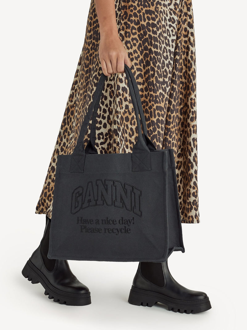 GANNI black denim tote bag with embroidered logo - British product