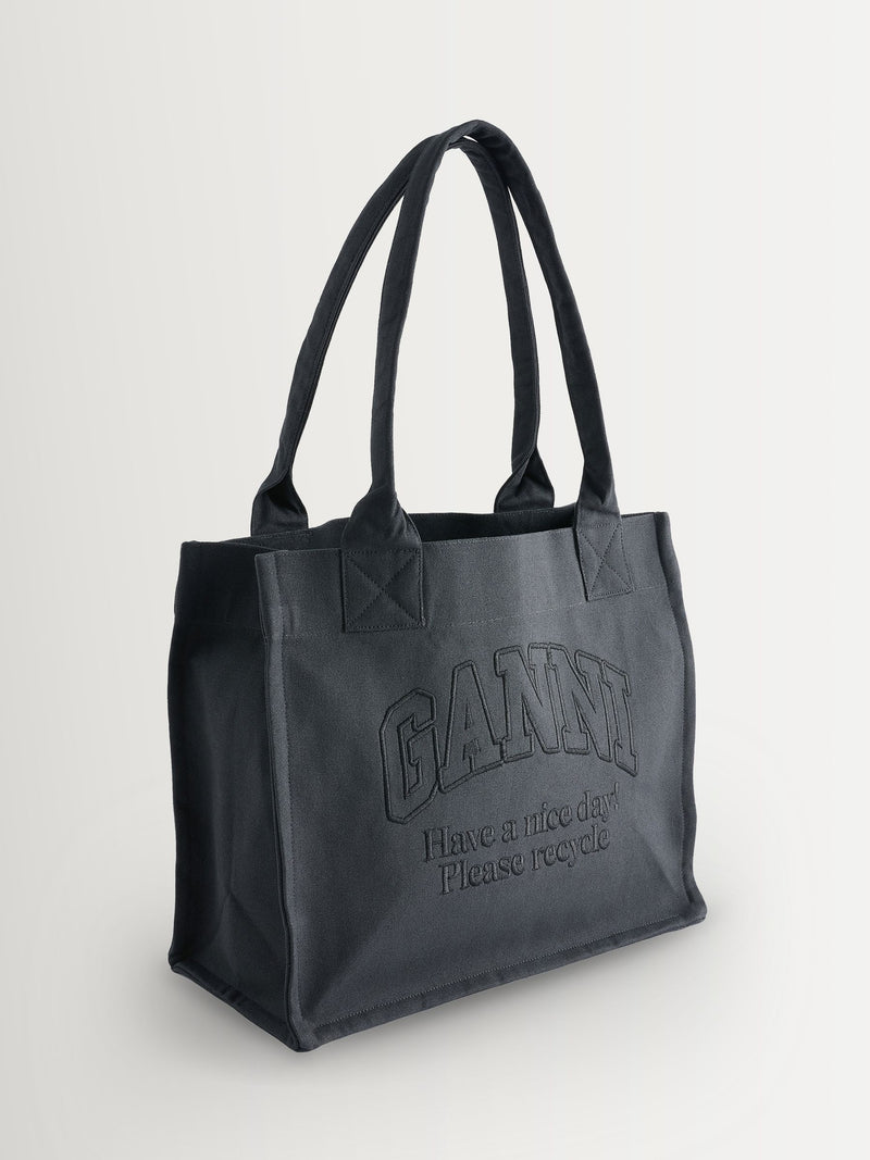 GANNI black denim tote bag with embroidered logo - British product