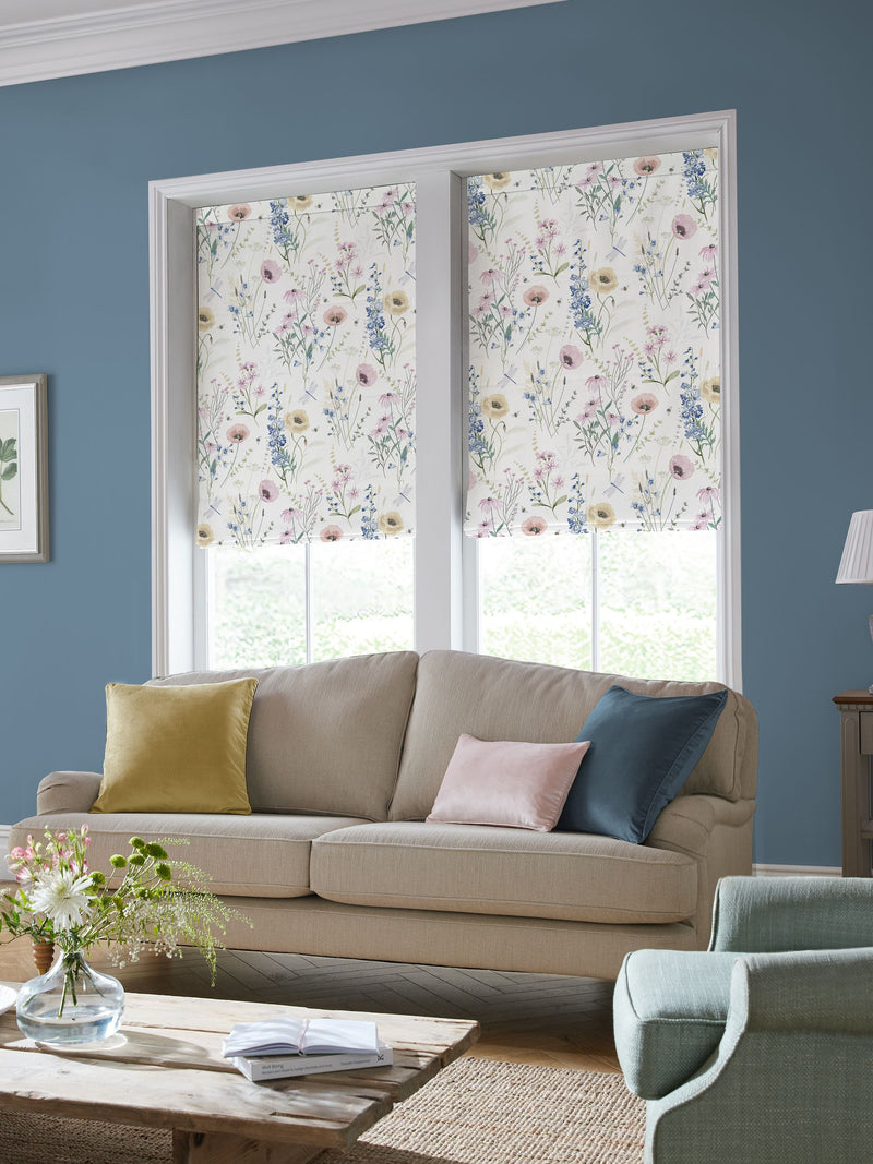 Laura Ashley Delphinium Blue Alford Meadow cotton roman blind - British product