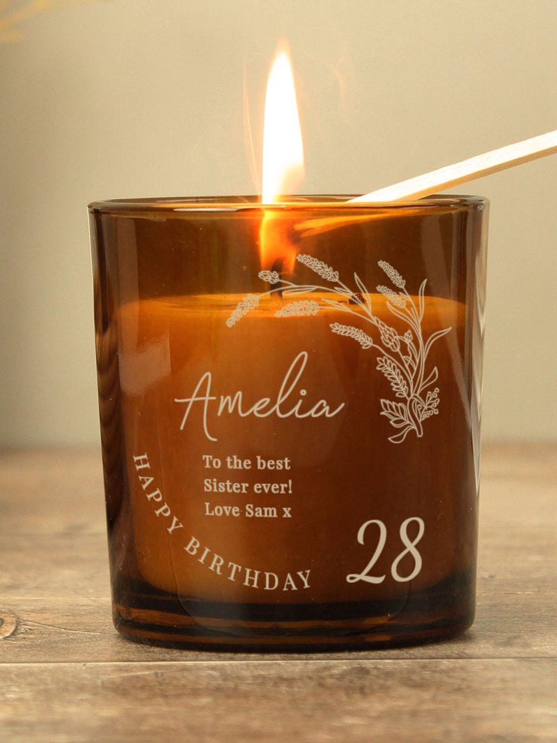 PMC Personalised Birthday Amber Glass Candle, imported from the UK