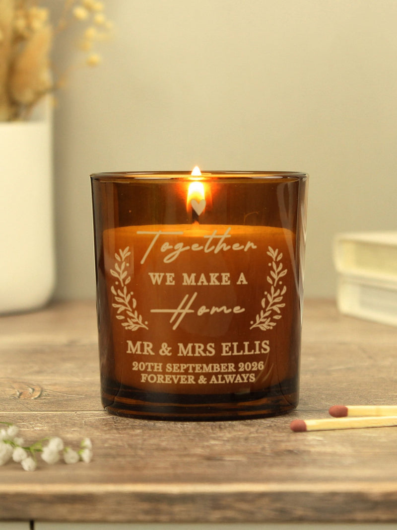 PMC personalised amber glass vanilla-scented candle 8cm tall, imported from the UK