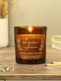 PMC personalised amber glass vanilla-scented candle 8cm tall, imported from the UK