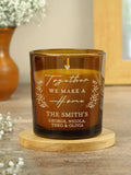 PMC personalised amber glass vanilla-scented candle 8cm tall, imported from the UK