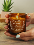 PMC personalised amber glass vanilla-scented candle 8cm tall, imported from the UK