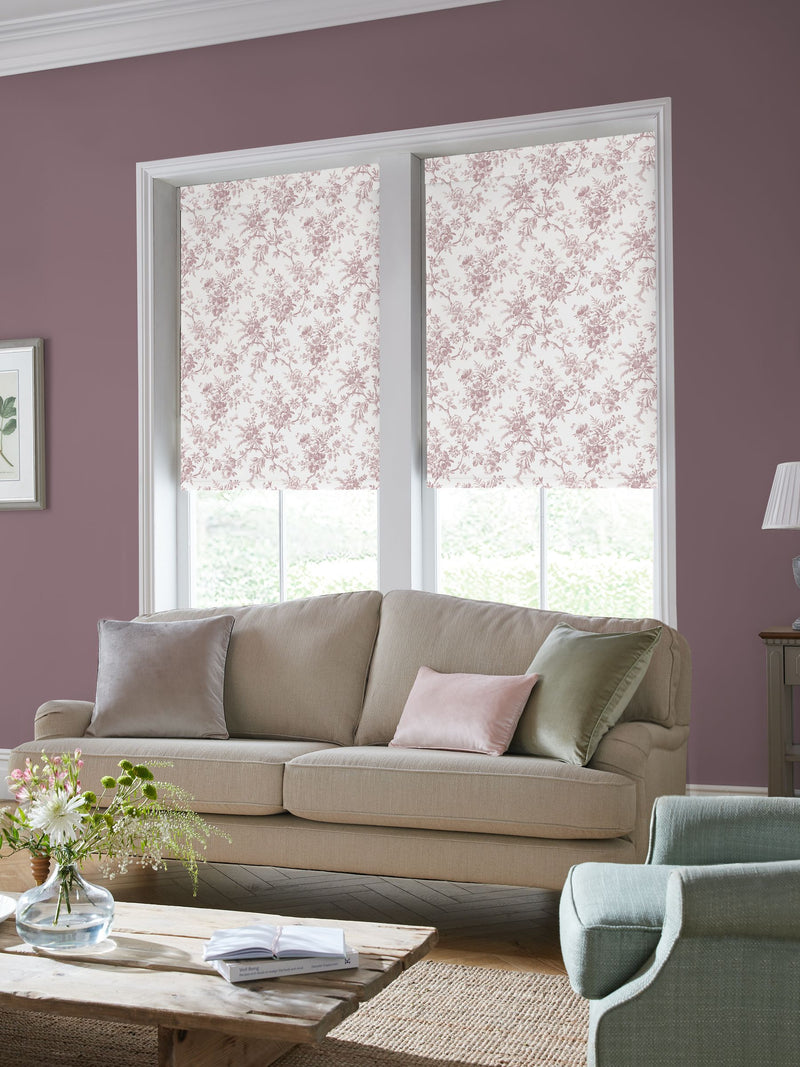 Laura Ashley dark blush pink walled garden roller blind made to measure, UK version
