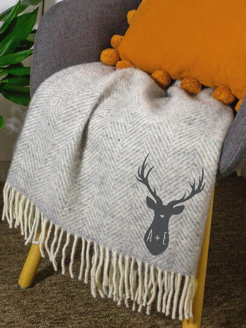 Jonnys Sister personalised grey wool stag throw 150x183cm - British product