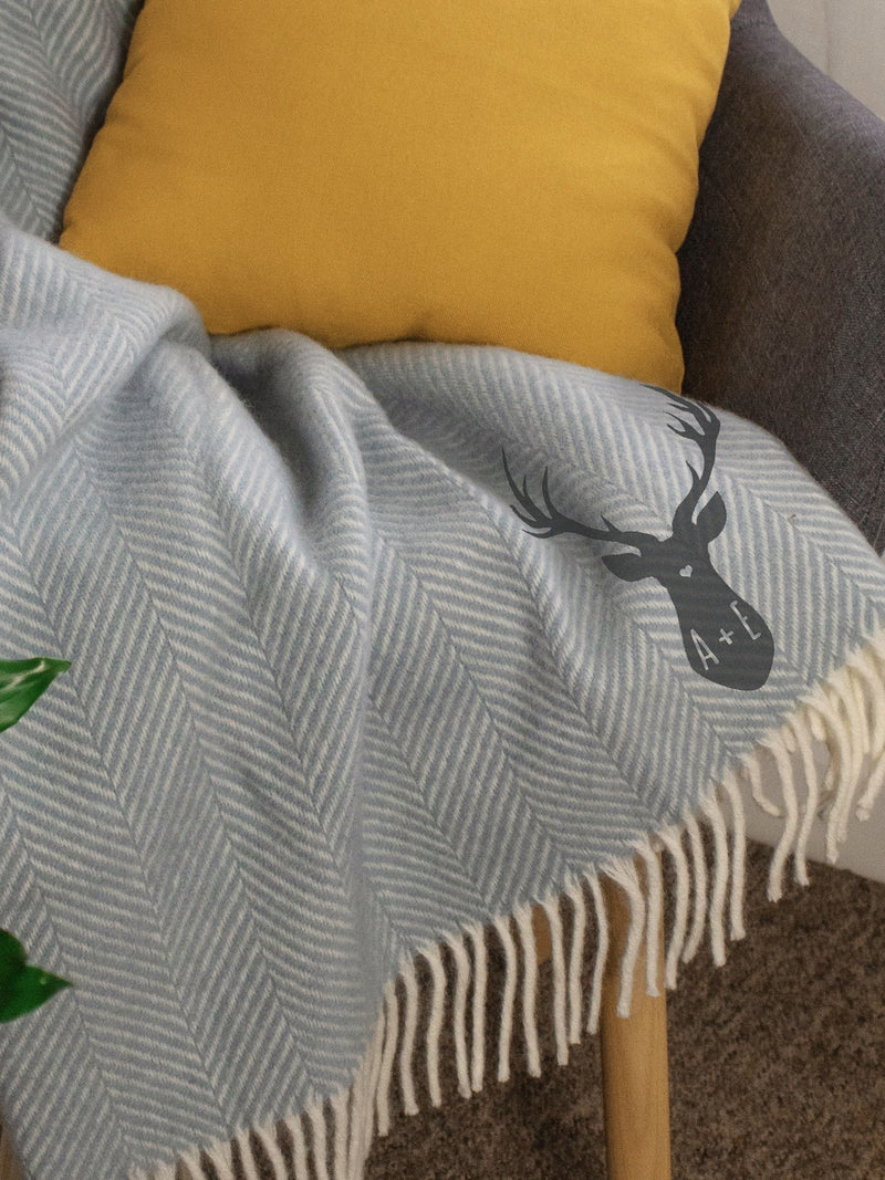 Jonnys Sister personalised grey wool stag throw 150x183cm - British product