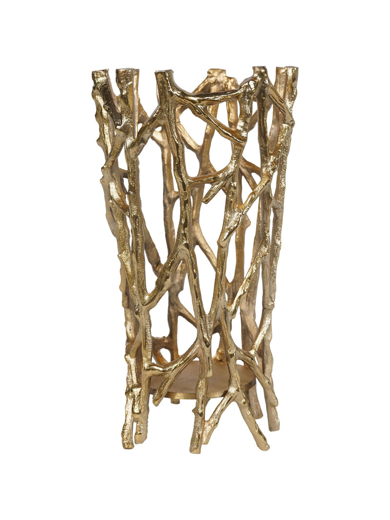 Libra Interiors gold twig round pillar candle holder, UK version