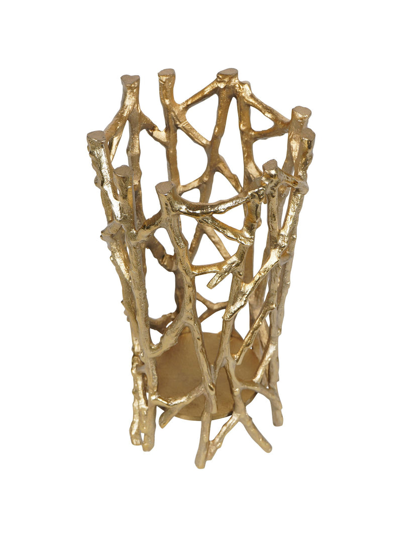 Libra Interiors gold twig round pillar candle holder, UK version