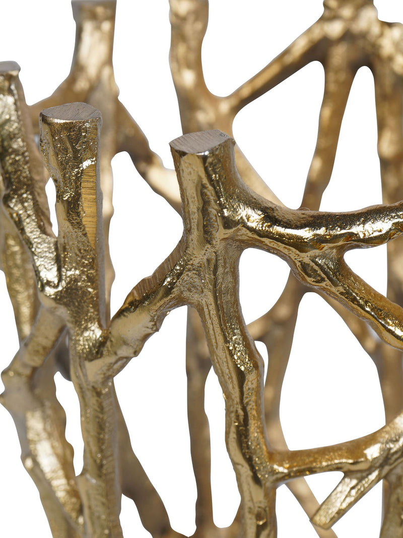 Libra Interiors gold twig round pillar candle holder, UK version