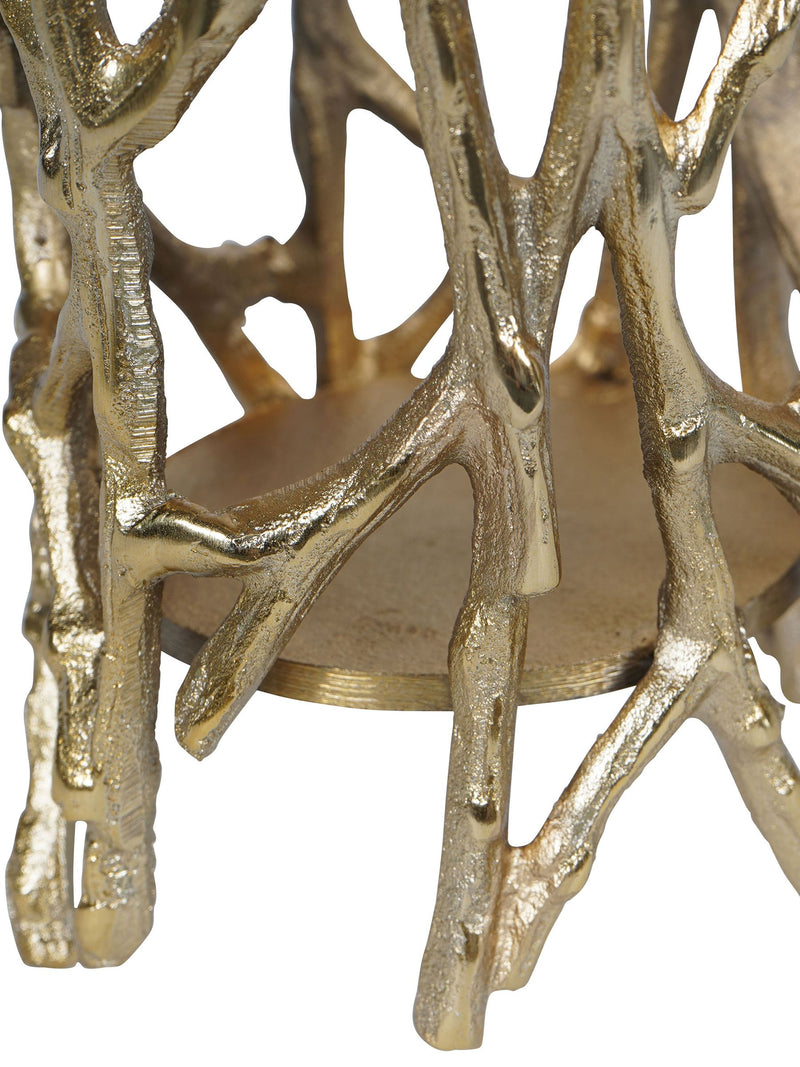 Libra Interiors gold twig round pillar candle holder, UK version