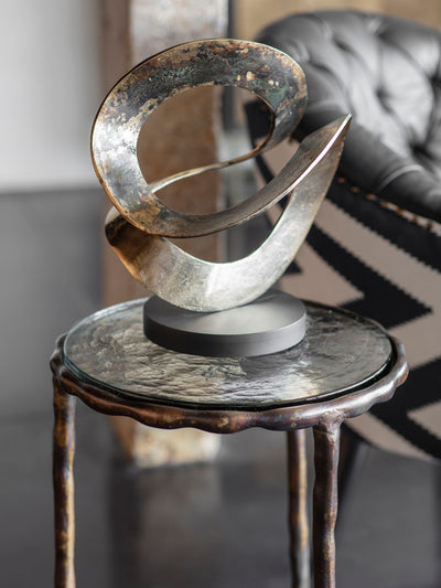 Next Libra Interiors Two Tone Rustic Gold Black Ribbon Knot Sculpture on Black Wooden Base- Buy online at McGrocer