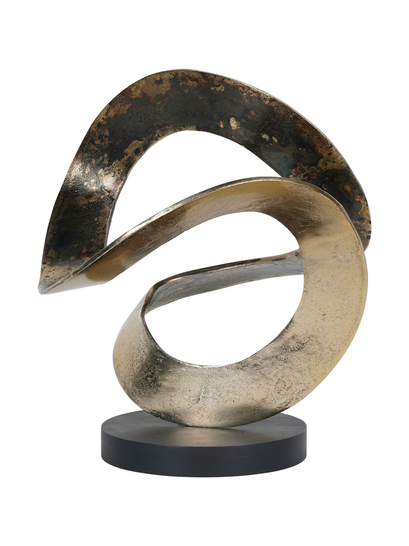 Libra Interiors ribbon knot sculpture rustic gold black wooden base - British product