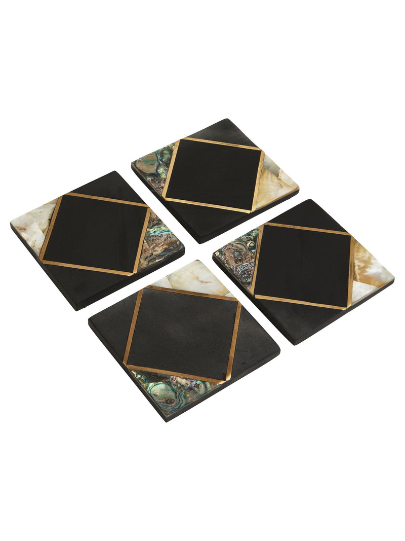 Fifty Five South Oriana black slate coasters with gold finish, set of 4 - British product