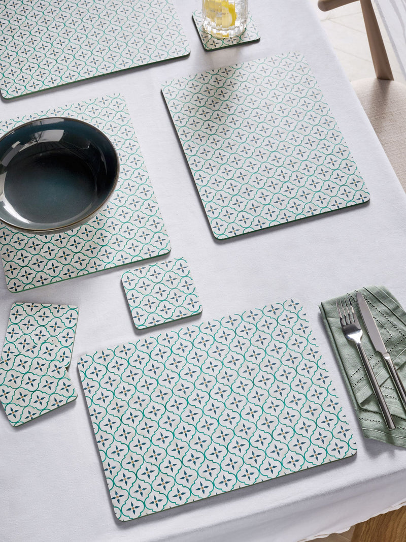 Teal tile placemats and coasters 25 by 33cm (British brand)