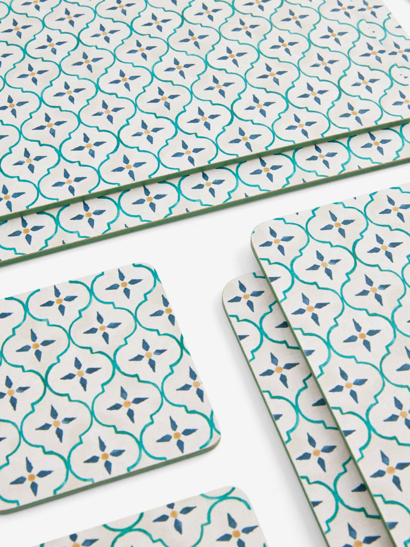 Teal tile placemats and coasters 25 by 33cm (British brand)