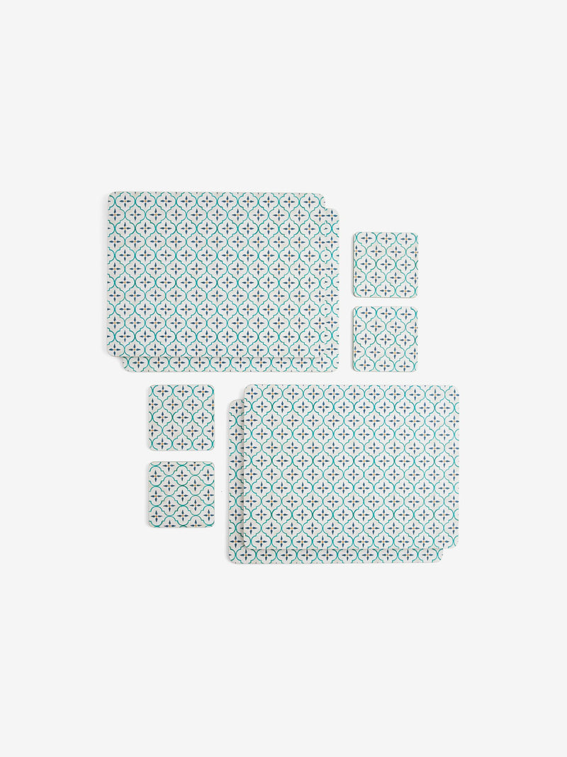 Teal tile placemats and coasters 25 by 33cm (British brand)