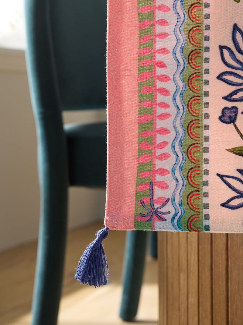 Pink Cassia embroidered kitchen table runner 220cm - British product