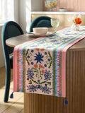 Pink Cassia embroidered kitchen table runner 220cm - British product