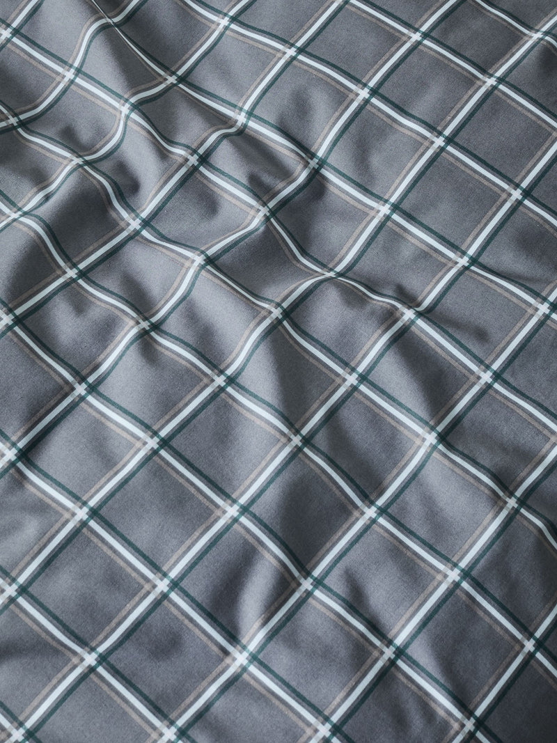 Grey reversible check duvet cover and pillowcase set, UK version