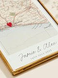Posh Totty Designs personalised vintage map picture with stitched heart 10x15cm, imported from the UK