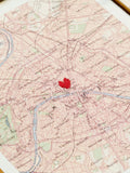 Posh Totty Designs personalised vintage map picture with stitched heart 10x15cm, imported from the UK