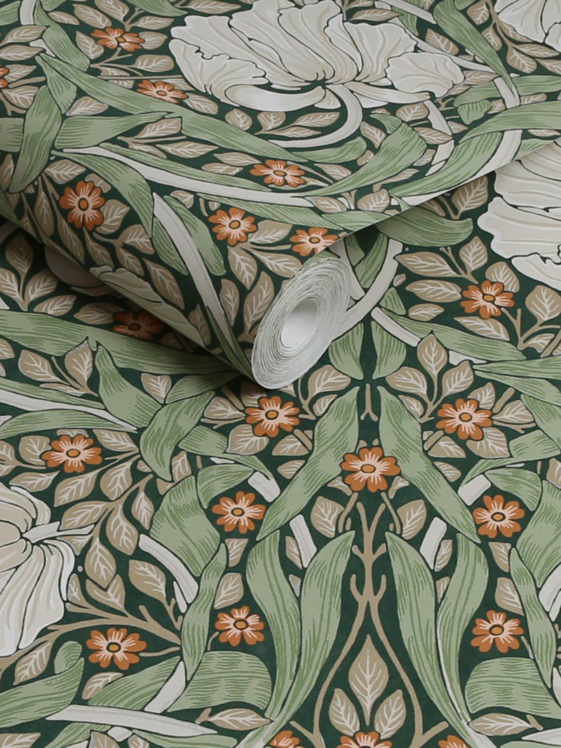 William Morris Pimpernel wallpaper sample green UK version