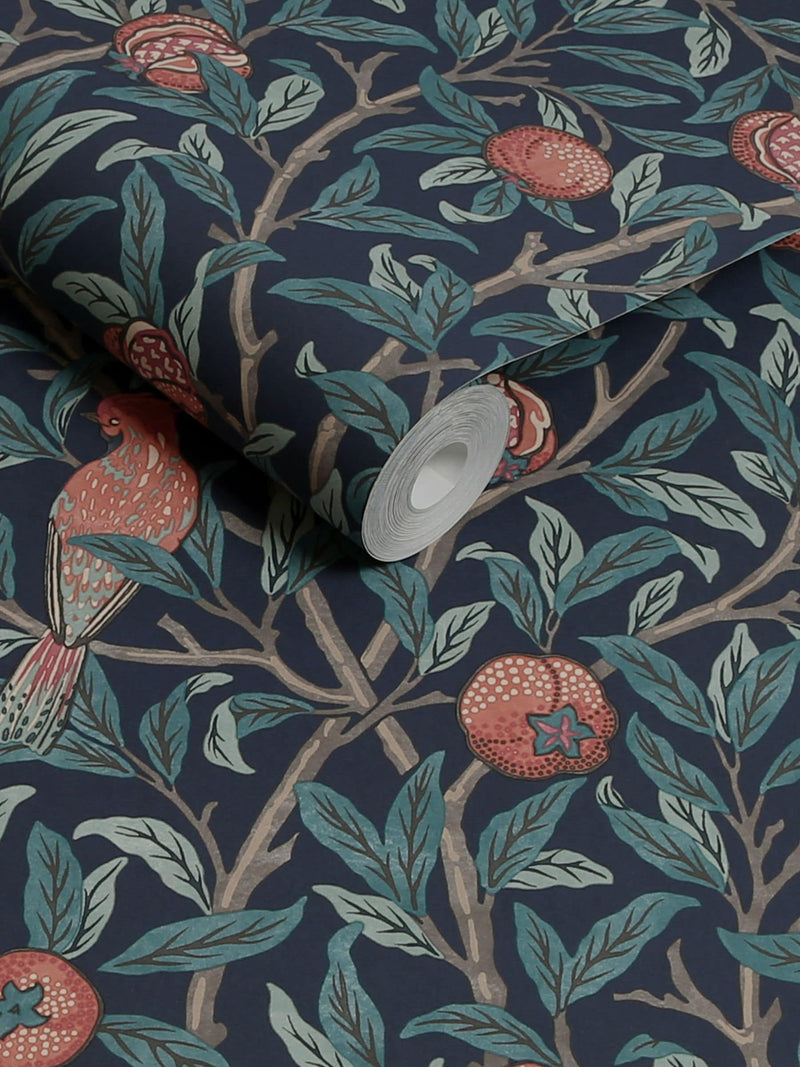 William Morris wallpaper sample Navy Blue Bird Pomegranate A4 - British product