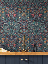 Next William Morris At Home Navy Blackthorn A4 Wallpaper Sample- Buy online at McGrocer