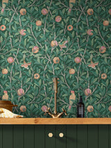 Next William Morris At Home Deep Green Bird and Pomegranate A4 Wallpaper Sample- Buy online at McGrocer