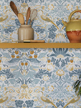 Next William Morris At Home Strawberry Thief Soft Blue Wallpaper Sample A4- Buy online at McGrocer