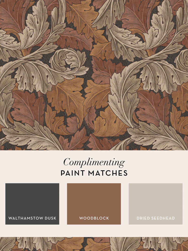 William Morris At Home burnt orange acanthus wallpaper sample A4, imported from the UK